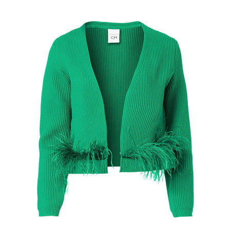 KNIT JACKET WITH FEATHERS - GREEN