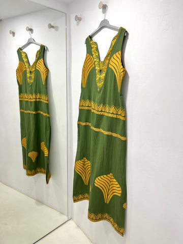 “Euthalia” Embroidered Dress - Green / Gold