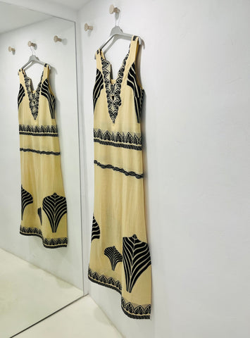 “Euthalia” Embroidered Dress - Beige / Black