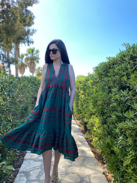 "GLORIA" Midi dress (green-red)