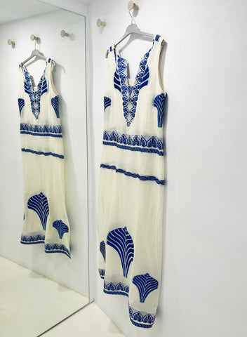 “Euthalia” Embroidered Dress - Blue