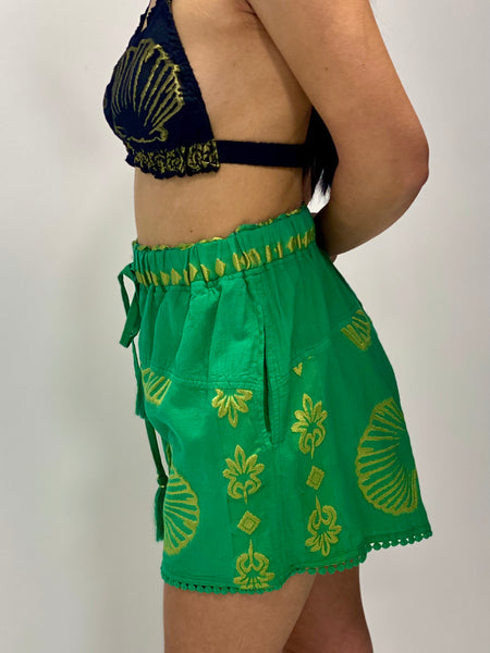 "Calypso" Embroidered Shorts Green