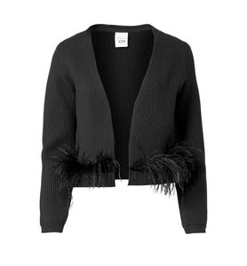 KNIT JACKET WITH FEATHERS - BLACK