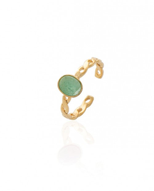 RING THE BRAID MIDSTONE GREEN AGATE GOLD