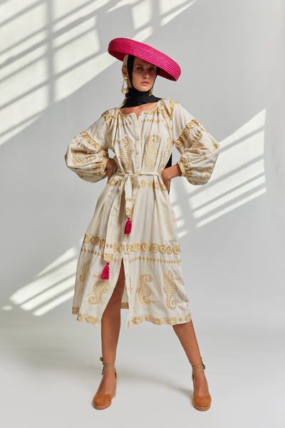 Eurodice Embroidered Dress – Cream