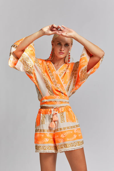 "NEMA" Embroidered Shorts – Orange