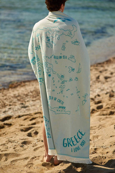 GREECE I LOVE YOU PETROL FEATHER BEACH TOWEL