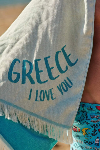 GREECE I LOVE YOU PETROL FEATHER BEACH TOWEL