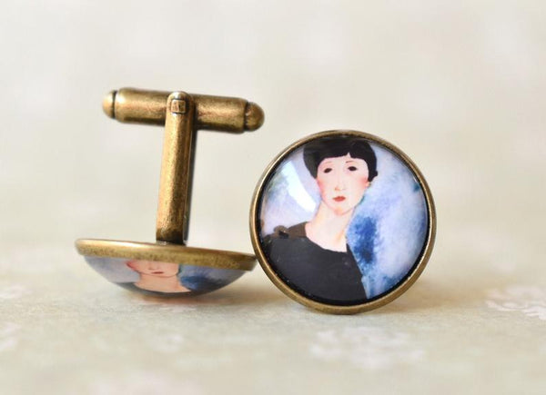Men's Cuff Links with Womens Portrait