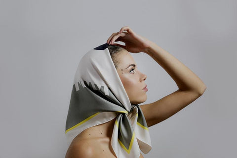 Silk Scarf - "Silver Square Castle" neckerchief scarf 68