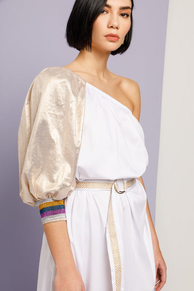 Gold Sleeved Dress – White