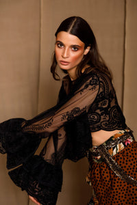 Mirana black lace long-sleeved top