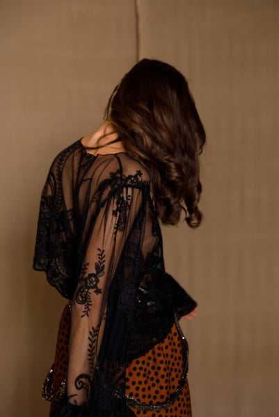 Mirana black lace long-sleeved top