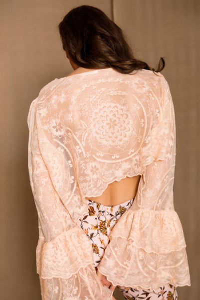 Mirana peach pink lace long-sleeved top